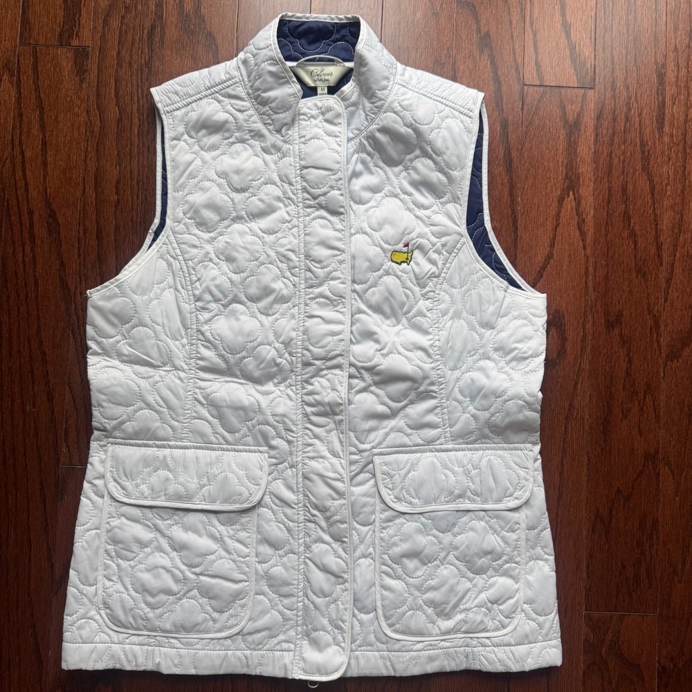 Clover by Bobby Jones Masters Golf Preppy Quilted Vest White Navy Blue Medium